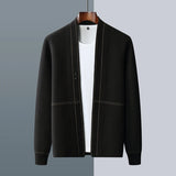 FOESCE New Men 100% Pure Wool Sweater Knit Jacket Business Jacquard Coat Casual Cardigan Autumn Winter Loose Cashmere Top