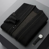 FOESCE New Men 100% Pure Wool Sweater Knit Jacket Business Jacquard Coat Casual Cardigan Autumn Winter Loose Cashmere Top