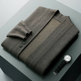 FOESCE New Men 100% Pure Wool Sweater Knit Jacket Business Jacquard Coat Casual Cardigan Autumn Winter Loose Cashmere Top