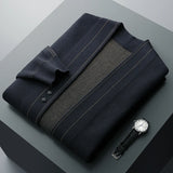 FOESCE New Men 100% Pure Wool Sweater Knit Jacket Business Jacquard Coat Casual Cardigan Autumn Winter Loose Cashmere Top