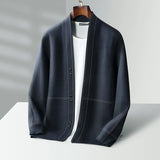 FOESCE New Men 100% Pure Wool Sweater Knit Jacket Business Jacquard Coat Casual Cardigan Autumn Winter Loose Cashmere Top
