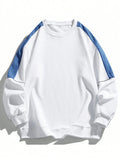 FOESCE New Men Autumn Casual Fashion Teenager Pullover Top Color Contrast Round Neck Hoodies Male Long Sleeved Loose Sweatshirts Tops