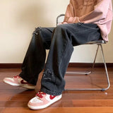 FOESCE New Men's Star Embroidered Ripped Baggy Jeans High Street Straight Denim Pants Autumn Hip Hop Fashion Y2K Vintage Jean Trousers