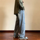 FOESCE New Men's Star Embroidered Ripped Baggy Jeans High Street Straight Denim Pants Autumn Hip Hop Fashion Y2K Vintage Jean Trousers