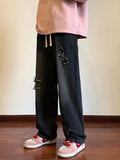 FOESCE New Men's Star Embroidered Ripped Baggy Jeans High Street Straight Denim Pants Autumn Hip Hop Fashion Y2K Vintage Jean Trousers