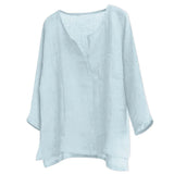 FOESCE New Men's Youth Chinese T-shirt Cotton Linen Solid Loose Fitting Clothes Chinese Style V-neck Men's Long Sleeve Shirt