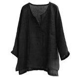 FOESCE New Men's Youth Chinese T-shirt Cotton Linen Solid Loose Fitting Clothes Chinese Style V-neck Men's Long Sleeve Shirt