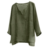 FOESCE New Men's Youth Chinese T-shirt Cotton Linen Solid Loose Fitting Clothes Chinese Style V-neck Men's Long Sleeve Shirt