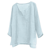 FOESCE New Men's Youth Chinese T-shirt Cotton Linen Solid Loose Fitting Clothes Chinese Style V-neck Men's Long Sleeve Shirt