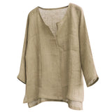 FOESCE New Men's Youth Chinese T-shirt Cotton Linen Solid Loose Fitting Clothes Chinese Style V-neck Men's Long Sleeve Shirt