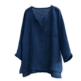 FOESCE New Men's Youth Chinese T-shirt Cotton Linen Solid Loose Fitting Clothes Chinese Style V-neck Men's Long Sleeve Shirt