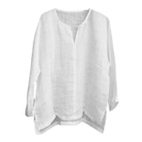 FOESCE New Men's Youth Chinese T-shirt Cotton Linen Solid Loose Fitting Clothes Chinese Style V-neck Men's Long Sleeve Shirt