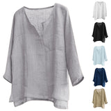 FOESCE New Men's Youth Chinese T-shirt Cotton Linen Solid Loose Fitting Clothes Chinese Style V-neck Men's Long Sleeve Shirt