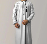 FOESCE New Muslim Men Long Sleeve Pullover Dress Abaya Daffah Jubba Thobe Pakistan Saudi Arab Kaftan Islam Clothing Prayer Robe Afghan