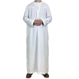 FOESCE New Muslim Men Long Sleeve Pullover Dress Abaya Daffah Jubba Thobe Pakistan Saudi Arab Kaftan Islam Clothing Prayer Robe Afghan
