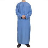 FOESCE New Muslim Men Long Sleeve Pullover Dress Abaya Daffah Jubba Thobe Pakistan Saudi Arab Kaftan Islam Clothing Prayer Robe Afghan