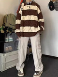 Foesce  New Patchwork Striped Crewneck Sweaters For Men Hip Hop Fashion Knitted Jersey Hombre Winter Y2K Vintage Pullovers Knitwear