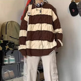 Foesce  New Patchwork Striped Crewneck Sweaters For Men Hip Hop Fashion Knitted Jersey Hombre Winter Y2K Vintage Pullovers Knitwear