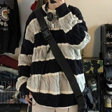 Foesce  New Patchwork Striped Crewneck Sweaters For Men Hip Hop Fashion Knitted Jersey Hombre Winter Y2K Vintage Pullovers Knitwear