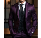 FOESCE New Peak Lapel Single Breasted Suits for Men Slim Chic Groom Wedding Tuxedo Formal Prom Party Male Suit Slim 3 Piece
