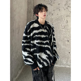 FOESCE New Popular Contrast Color Sweater High Quality Black Casual Round Neck Knitted Sweater Autumn Winter Men's Lazy Pullover