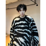 FOESCE New Popular Contrast Color Sweater High Quality Black Casual Round Neck Knitted Sweater Autumn Winter Men's Lazy Pullover