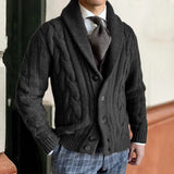 Foesce New Style Fashionable Knitted Cardigan for Men in Autumn and Winter , Lapel, Long-sleeved, Cable-knit Sweater Coat M-2XL