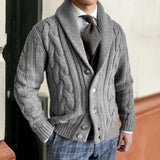 Foesce New Style Fashionable Knitted Cardigan for Men in Autumn and Winter , Lapel, Long-sleeved, Cable-knit Sweater Coat M-2XL