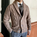 Foesce New Style Fashionable Knitted Cardigan for Men in Autumn and Winter , Lapel, Long-sleeved, Cable-knit Sweater Coat M-2XL