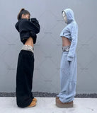 FOESCE New Trendy Brand Clothing Y2K Harajuku Camouflage Splicing Fake Two-piece Trousers Men Hip-hop Casual Straight Sweatpants Women