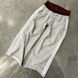 FOESCE New Trendy Brand Clothing Y2K Harajuku Camouflage Splicing Fake Two-piece Trousers Men Hip-hop Casual Straight Sweatpants Women