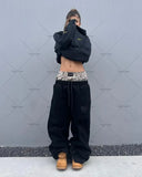 FOESCE New Trendy Brand Clothing Y2K Harajuku Camouflage Splicing Fake Two-piece Trousers Men Hip-hop Casual Straight Sweatpants Women
