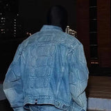 FOESCE New Y2k Jackets Hip Hop Gothic Patchwork Denim Jacket Men Washed Retro Ripped Loose Winter Jacket Men Solid Color Streetwear