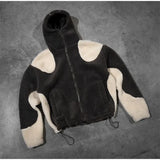FOESCE Noble style fashion zip jacket Y2K wool splicing Thickened warm vintage hoodie streetwears winter men women Harajuku sweatshirts