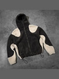 FOESCE Noble style fashion zip jacket Y2K wool splicing Thickened warm vintage hoodie streetwears winter men women Harajuku sweatshirts