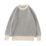 FOESCE O Neck Knitted Pullovers Striped Sweater Men Long Sleeve Jumpers Spliced Loose Fit High Street 2025 Winter Standard Wool