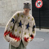 Foesce Christmas Atmosphere Sweater Jacket Men's Autumn Winter Loose Retro Lazy Style Star Diamond Grid Knitted Cardigan Clothing