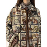 FOESCE Original Niche American Retro Cat Jacquard Jacket Jacket for Women's 2025 Autumn/Winter New Loose and Lazy Style Top Printed For