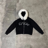 FOESCE Oversized Casual Zipper Hooded Sweatshirt Harajuku Letter Print Rock Goth Hip Hop Streetwear Y2K Clothes Women Men Zip up Hoodie