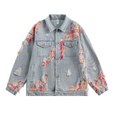 FOESCE Oversized Hip Hop Casual Denim Jackets Washed Loose Streetwear Jeans Coats For Male Patchwork