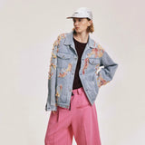 FOESCE Oversized Hip Hop Casual Denim Jackets Washed Loose Streetwear Jeans Coats For Male Patchwork