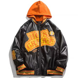 FOESCE PU Leather Bomber Jacket Men Y2K Hip-Hop Streetwear 2024 Loose Oversized Hooded Coats Harajuku Outerwear Women Varsity Jacket