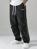 FOESCE Pafuloo Men Contrast Trim Trouser Fashion Casual Pants Solid Color Breathable Loose Straight Drawstring Pants Streetwear