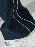 FOESCE Pafuloo Men Contrast Trim Trouser Fashion Casual Pants Solid Color Breathable Loose Straight Drawstring Pants Streetwear