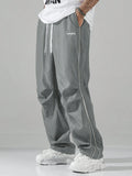 FOESCE Pafuloo Men Contrast Trim Trouser Fashion Casual Pants Solid Color Breathable Loose Straight Drawstring Pants Streetwear