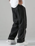 FOESCE Pafuloo Men Contrast Trim Trouser Fashion Casual Pants Solid Color Breathable Loose Straight Drawstring Pants Streetwear