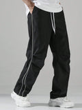 FOESCE Pafuloo Men Contrast Trim Trouser Fashion Casual Pants Solid Color Breathable Loose Straight Drawstring Pants Streetwear