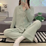 FOESCE Pajamas for women in spring and autumn,solid color,minimalist style,long sleeved pants,home clothing set, can be worn externally