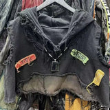 FOESCE Personalized Fashion Ripped Pullover Hoodie Men Y2k Fashion Brand Loose High Street Fashion Sweatshirt Casual Clothing Women
