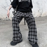 FOESCE Plaid Pattern Joggers, Men's Casual Loose Fit Waist Drawstring Pants For Spring Summer